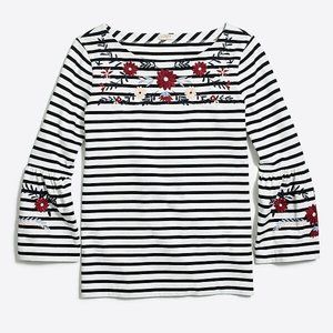 J Crew Embroidered striped bell-sleeve tee